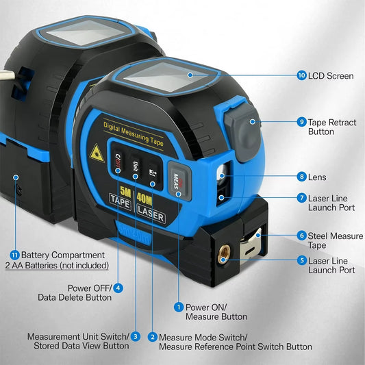 3-in-1 Laser Measuring Tape (40/60m) laser distance measurer
laser tape measure
distance measuring tool
laser measuring tape
digital tape measure electronic tape measure
rangefinder
laser meter
measurement tool
construction tool
DIY tool
home improvement tool
professional measurement
compact measuring tool
portable measuring device
indoor outdoor measuring
long distance measurement
accurate measurement
easy to use
fast measurement
Bluetooth measurement
app-controlled measurement best laser distance measurer