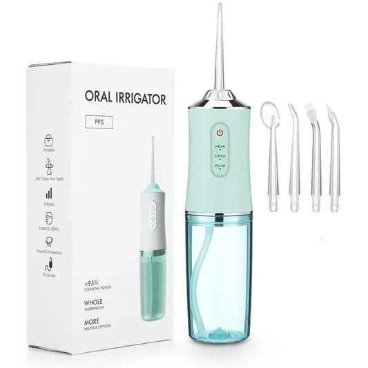 Oral Irrigator Portable Dental Water Flosser USB Rechargeable Water Jet Floss Tooth Pick 4 Jet Tip 220Ml 3 Modes IPX7 1400Rpm